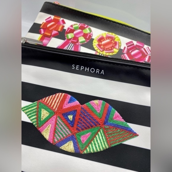 Sephora Lips Bows Makeup Bag Cosmetic Bag Pencil Bag Limited Edition set - Picture 2 of 10